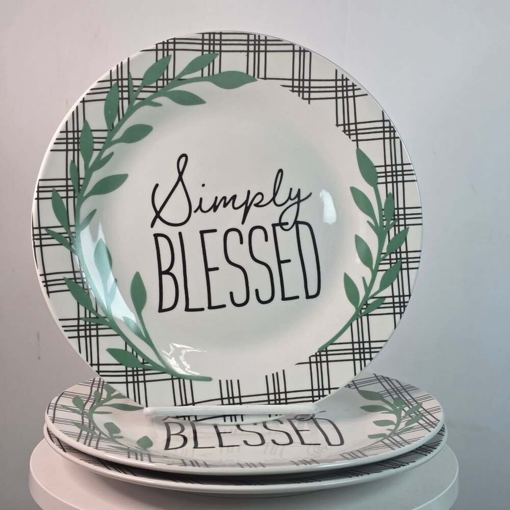 Royal Norfolk Simply Blessed Set of 3 Plates 8 Inch Plaid Laurel New